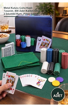 4 Adet Poker Oyunu Seti Metal Kutulu Çuha Kaplı Tasarım, 400 Adet Kaliteli Chip, 2 İskambil Kartı, Poker Game 4 Adet Poker Oyunu Seti Metal Kutulu Çuha Kaplı Tasarım, 400 Adet Kaliteli Chip, 2 İskambil Kartı, Poker Game