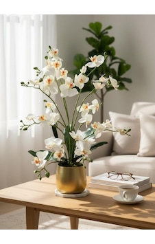Yapay Çiçek Beyaz 9 Dallı Islak Orkide Gold Altın Metal Saksıda Saksıda Orkide 60cm Beyaz Yapay Çiçek Beyaz 9 Dallı Islak Orkide Gold Altın Metal Saksıda Saksıda Orkide 60cm Beyaz
