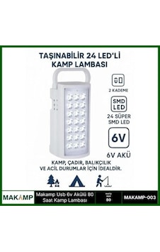 Znv Zenvia Mey İthalat Usv 6v Akülü 80 Saat Kamp Lambası Işıldak Znv2025 Cmn