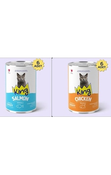 King Sos İçerisinde Et Parçacıklı Tavuklu Ve Somonlu Kedi Konservesi 400 Gr 12 Adet King Sos İçerisinde Et Parçacıklı Tavuklu Ve Somonlu Kedi Konservesi 400 Gr 12 Adet