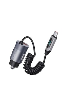 Toocki 65w Spiral Type-c Kablolu Araç Şarj Cihazı Dijital Göstergeli + Usb-a Port