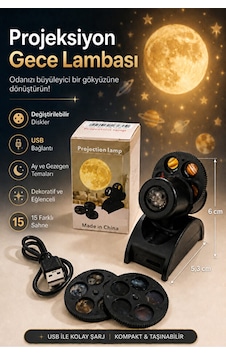 Yıldızlı Gece Lambası 15 Farklı Sahne Projeksiyon Led Lamba Usb Şarjlı Ay Ve Gezegen Projektörü Siyah - 928296840 Siyah