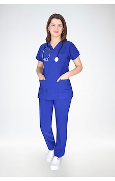 Saks Mavi Soft Likralı Cerrahi Doktor Hemşire Hastane Scrubs Takı Saks Mavi Soft Likralı Cerrahi Doktor Hemşire Hastane Scrubs Takı