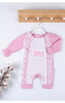 Babydonat Gofralı Fransız Güpürlü % 100 Pamuk Kız Bebek Tulumu Pembe Babydonat Gofralı Fransız Güpürlü % 100 Pamuk Kız Bebek Tulumu Pembe