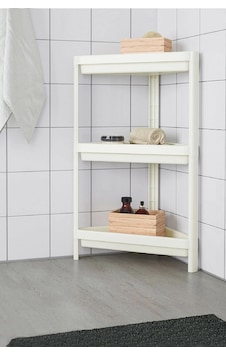 3 Katlı Beyaz Köşe Banyo Raf Ünitesi - Üçgen Raf Ünitesi 3 Katlı
