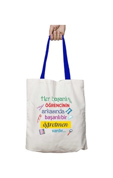 Art Hediye Mavi Kulplu Başarılı Öğretmen Vardır Yıkanabilir Omuz Çanta Çok Renkli Art Hediye Mavi Kulplu Başarılı Öğretmen Vardır Yıkanabilir Omuz Çanta Çok Renkli