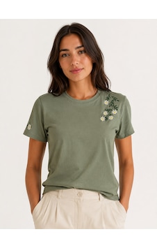 Yubistitch Tshirt Nakış İşlemeli Çiçek 6--yeşil Yubistitch Tshirt Nakış İşlemeli Çiçek 6--yeşil