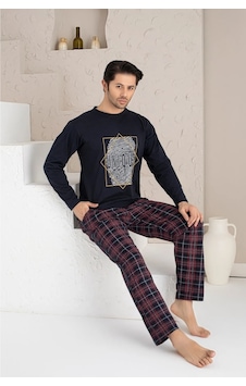 Qulat Erkek Ekose Desenli Uzun Kollu Sıfır Yaka Pijama Takımı Süper Rahatlık 001