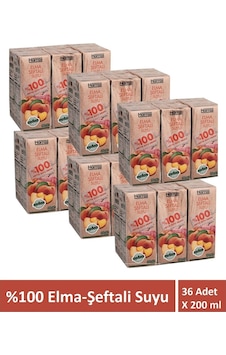 Elma Şeftali Suyu %100 Meyve Suyu Oranı Şeker Ilavesiz 36 Adet X 200 Ml