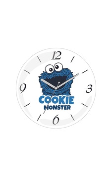 Kurabiye Canavarı Cookie Monster Çap 30cm Sessiz Akar Bombeli Gerçek Cam Duvar Saati Siyah