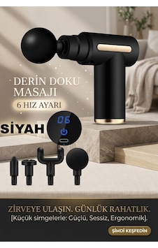 Taşınabilir Derin Doku Kas Masaj Aleti 6 Kademeli Sessiz Mini Masaj Tabancası- Siyah- Gri Siyah - 928400072