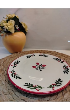 Md Coquına Pasta Tabağı 19 Cm Beyaz - Kırmızı Md Coquına Pasta Tabağı 19 Cm Beyaz - Kırmızı