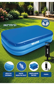 Walke Şişme Aile Havuzu 262x175x51 Cm Büyük Boy Dikdörtgen Havuz - Pompa Ve Havuz Örtüsü Dahil 14106 Mavi Walke Şişme Aile Havuzu 262x175x51 Cm Büyük Boy Dikdörtgen Havuz - Pompa Ve Havuz Örtüsü Dahil 14106 Mavi