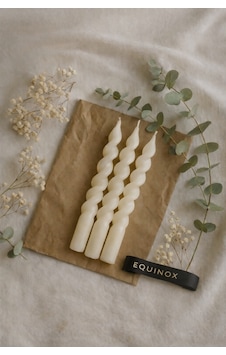 Equinox 3 Lü İtalyan Burgu Şamdan Mum Seti Spiral Dekoratif Mumlar Beyaz