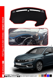 Fiat Egea Ekranlı 2015-2024 Arası Modelle Özel Oto Torpido Koruyucu - Kırmızı Kenar