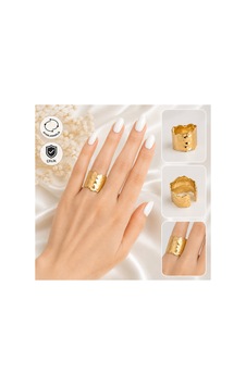 Ayarlanabilir Gold Çelik Yüzük Modern Dokulu Kadın Yüzük Altın Altın Ayarlanabilir Gold Çelik Yüzük Modern Dokulu Kadın Yüzük Altın Altın