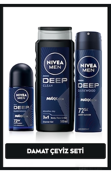 Nivea Men Erkek Damat Çeyiz Bohça Seti Deep Dimension Duş Jeli 500 ML + Sprey Deodorant 150 ML + Roll-On 50 ML Nivea Men Erkek Damat Çeyiz Bohça Seti Deep Dimension Duş Jeli 500 ML + Sprey Deodorant 150 ML + Roll-On 50 ML