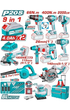 Total TOSLI250381E 9'lu Avantaj Set Akülü Kırıcı Delici + Taşlama + Matkap Vidalama Set Total TOSLI250381E 9'lu Avantaj Set Akülü Kırıcı Delici + Taşlama + Matkap Vidalama Set