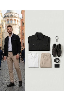Bys Beystil Erkek Siyah Slim Fit Gömlek Yaka Fermuarlı Hırka 2442