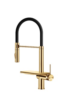 İvento Nano Gold Spiralli Mutfak Evye Bataryası Kuğu Borulu Tek Kollu Çekilebilir Başlıklı Armatür Mat Altın İvento Nano Gold Spiralli Mutfak Evye Bataryası Kuğu Borulu Tek Kollu Çekilebilir Başlıklı Armatür Mat Altın