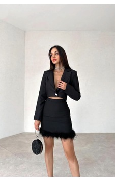 Rabia Çelik Kadın Siyah Tüy Detaylı Etek Ceket Alt Üst Takım Siyah Siyah Rabia Çelik Kadın Siyah Tüy Detaylı Etek Ceket Alt Üst Takım Siyah Siyah