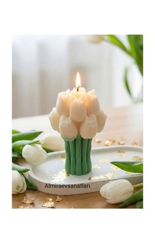 Lale Buketli Mum1 Adet Beyaz Lale Buketli Mum1 Adet Beyaz
