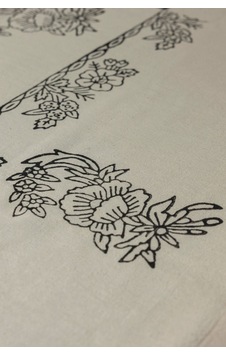 Doğal Pamuk Keten Dikdörtgen Masa Örtüsü 160x200 Cm El Baskılı Özel Tasarım Beyaz - 677354997 Beyaz