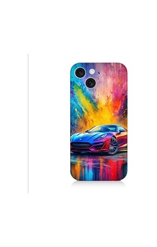 Apple Uyumlu iPhone 15 Renkli Spor Araba Desenli Silikon Kılıf Silikon