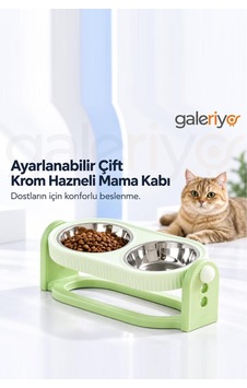 Ayarlanabilir Çift Krom Hazneli Mama Kabı Yeşil Yesıl Ayarlanabilir Çift Krom Hazneli Mama Kabı Yeşil Yesıl