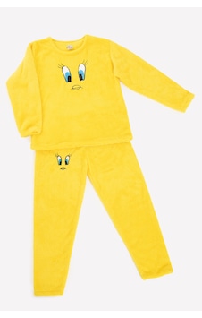 Tampap Kız Çocuk Peluş Baskılı Polar Pijama Takımı - Sarı