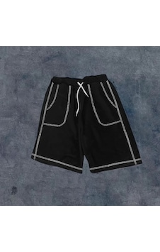 Tua Moda Unisex Dikişli Cepli Oversize Şort - Siyah Siyah