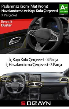 S-dizayn Renault Duster Krom Havalandırma Ve İç Kapı Kolu Çerçevesi 7 Prç. 2024 Üzeri Mat Krom A+