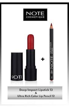 Note Cosmetics Deep Impact Kremsi Yarı Parlak Ruj 13 Impressive Red + Ultra Rich Color Dudak Kalemi 12 Coral Red Note Cosmetics Deep Impact Kremsi Yarı Parlak Ruj 13 Impressive Red + Ultra Rich Color Dudak Kalemi 12 Coral Red
