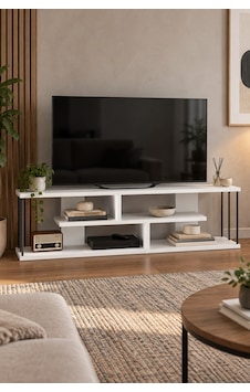 Sulorahome 140 Cm Tv Unit With Shelves And Metal Side Supports Beyaz Sulorahome 140 Cm Tv Unit With Shelves And Metal Side Supports Beyaz