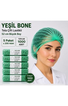 Yeşil Bone Tela Çift Lastikli 52 Cm Büyük Boy 5 Paket X 200 Adet Toplam 1000 Adet Yeşil Bone Tela Çift Lastikli 52 Cm Büyük Boy 5 Paket X 200 Adet Toplam 1000 Adet