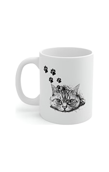 Kedi Temalı Bardak Kupa Beyaz Beyaz
