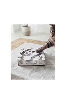Ahşap Ve Toplu Kedi Oyuncağı Beyaz Ahşap Ve Toplu Kedi Oyuncağı Beyaz