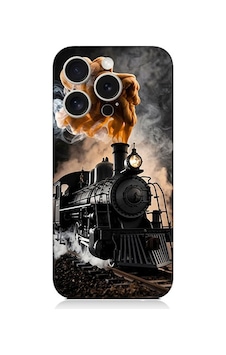 Apple Uyumlu iPhone 15 Pro Max Kara Tren Desenli Silikon Kılıf Silikon