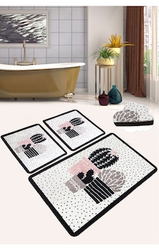 Three Cactus Djt 3 Lü Set Banyo Halısı Paspas Klozet Takımı Çok Renkli Three Cactus Djt 3 Lü Set Banyo Halısı Paspas Klozet Takımı Çok Renkli