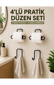 Duvara Yapışkanlı Rulo Kağıtlık Ve Havlu Askılığı 2 Şer Adet 4 Lü Set Diğer