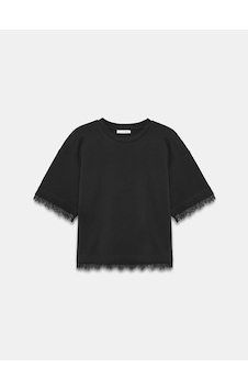 Dilvin 32826 Dantel Detaylı Kısa Kollu T-shirt-siyah Dilvin 32826 Dantel Detaylı Kısa Kollu T-shirt-siyah