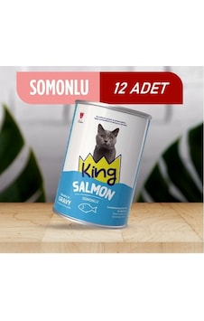 King Sos İçerisinde Et Parçacıklı Somonlu Kedi Konservesi 400 Gr 12 Adet King Sos İçerisinde Et Parçacıklı Somonlu Kedi Konservesi 400 Gr 12 Adet