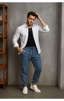Banny Jeans Erkek Beli Lastikli Jogger Pantolon Mavi Banny Jeans Erkek Beli Lastikli Jogger Pantolon Mavi
