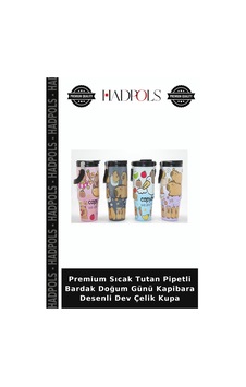 Premium Sıcak Tutan Pipetli Bardak Doğum Günü Kapibara Desenli Dev Çelik Kupa Çok Renkli