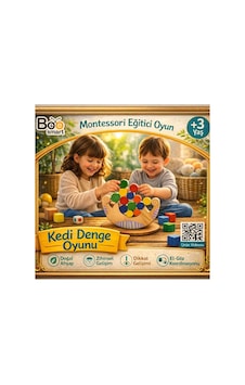 Montessori Kedi Denge Oyunu Ahşap Denge Oyuncağı 3+ Yaş Montessori Kedi Denge Oyunu Ahşap Denge Oyuncağı 3+ Yaş
