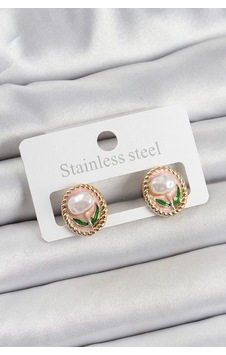 Pirinç Pembe Mineli Lale Figürlü Sanatsal Portre Model Gold Renk Kadın Küpe - Lisinya Pirinç Pembe Mineli Lale Figürlü Sanatsal Portre Model Gold Renk Kadın Küpe - Lisinya