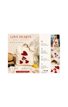 Lumindra Love Hearts Kalp Desenli Bez Omuz Çantası Günlük Kullanım, Doğal Pamuk Tote Bag 43 39 Cm Krem Krem Lumindra Love Hearts Kalp Desenli Bez Omuz Çantası Günlük Kullanım, Doğal Pamuk Tote Bag 43 39 Cm Krem Krem
