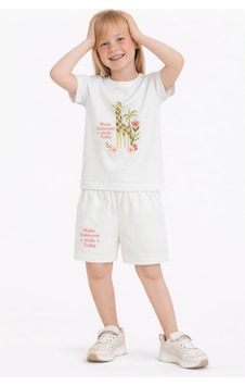 Name Baby & Kids Kız Çocuk Şortlu Yazlık Pijama Takımı Zürafa Temalı Nbk-6145 Ekru