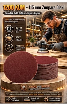 12 Adet 1200 Kum Yuvarlak Cırtlı Zımpara Diski 115 Mm Deliksiz Zımpara Kağıdı 723225