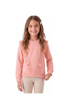 Onloox Kız Çocuk Somon Kız Çocuk Somon Pamuklu İki İplik Bisiklet Yaka Uzun Kollu Regular Güpürlü Sweatshirt 4 Yaş
